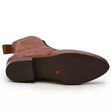 Bota Coturno Feminino Cano Curto Em Couro Legítimo Com Zíper Saltinho Super Promoção - Caramelo - Visão 4