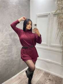 Women Dresses - Burgundy - View 1