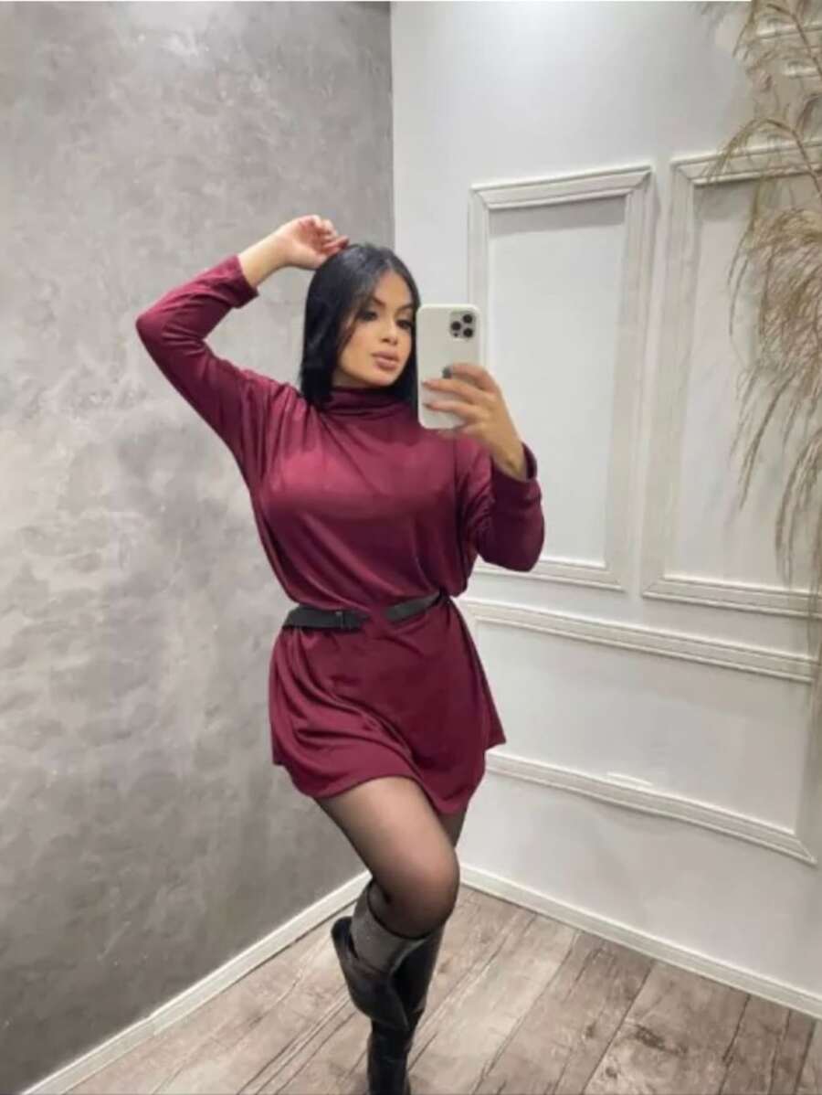 Women Dresses - Burgundy - View 1