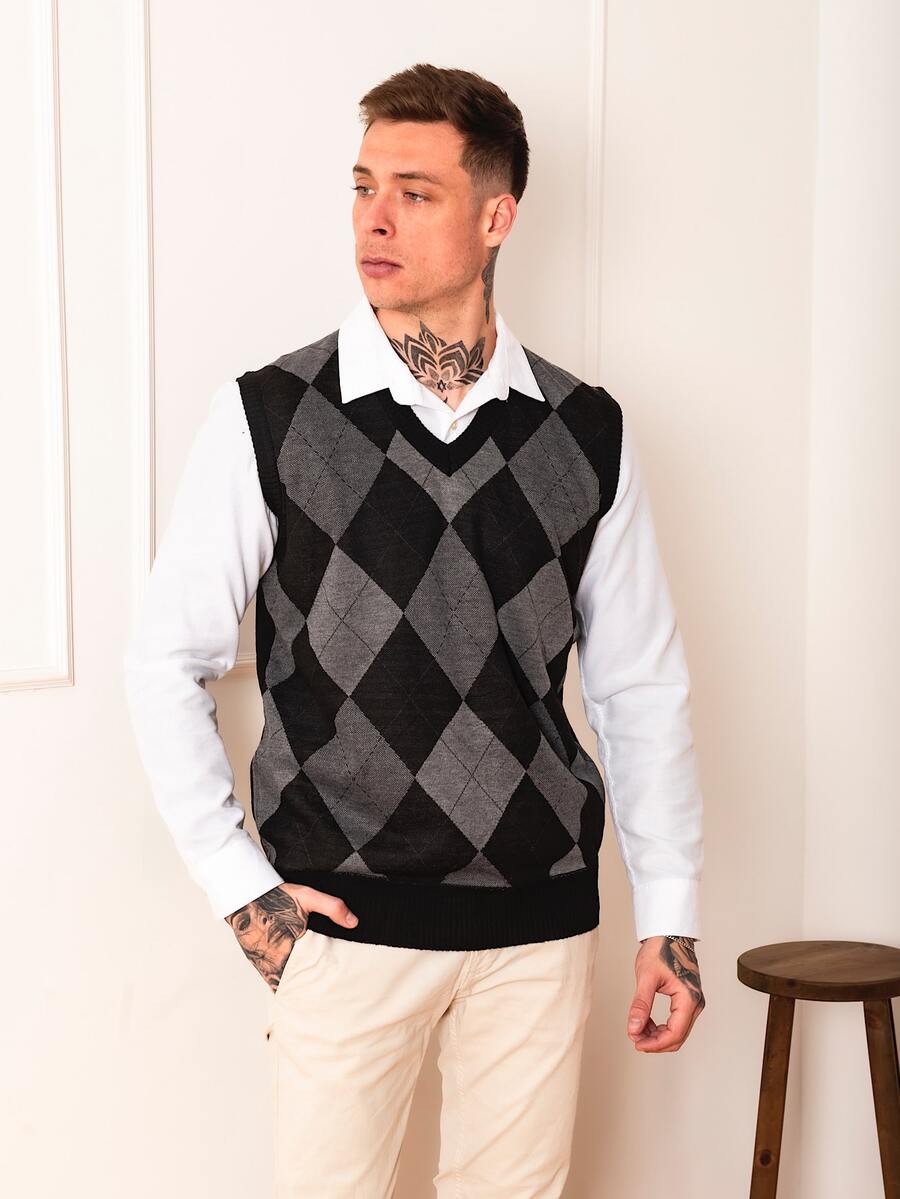 Men Sweater Vests - Black - View 1