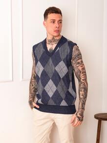 Men Sweater Vests - 藍色 - 查看 1