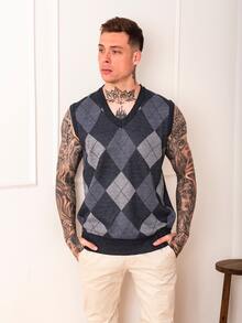 Men Sweater Vests - 藍色 - 查看 4
