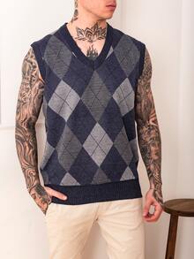 Men Sweater Vests - 藍色 - 查看 3