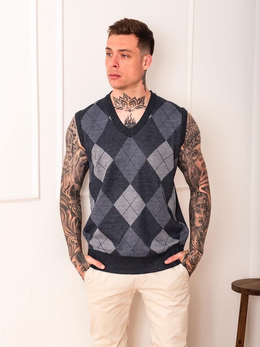 Men Sweater Vests - Dark Grey - View 1