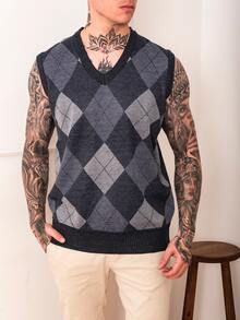 Men Sweater Vests - Dark Grey - View 3