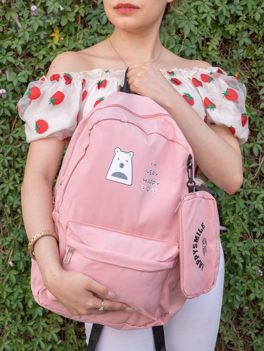 Linda Mochila Juvenil  Kawaii Lindo Osito - Rosa - Ver 1