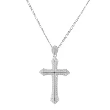 Dije Cruz Zirconia Plata 925 + Cadena Plata Fina .925 - Plateado - Ver 2