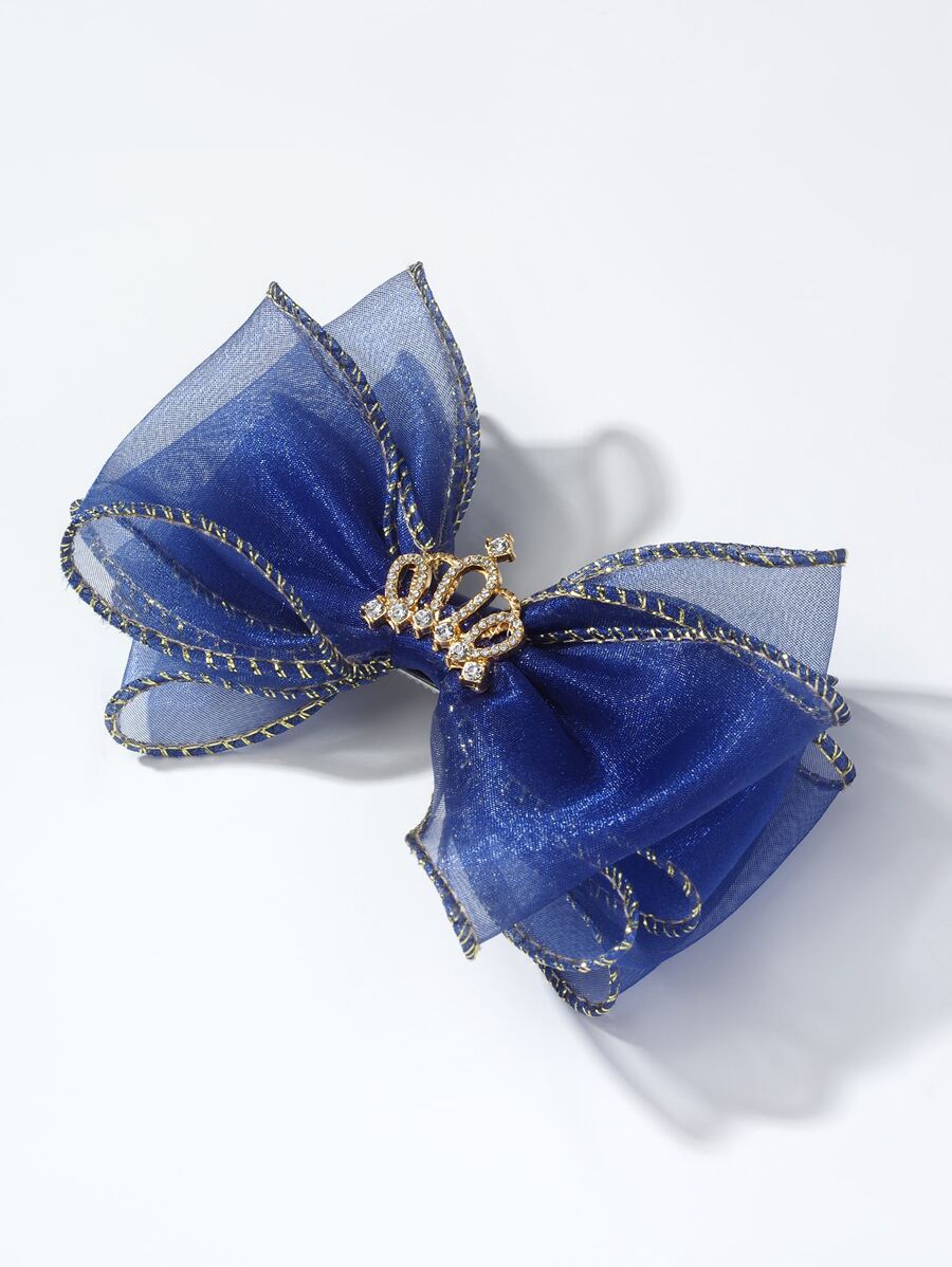 1入組兒童綁結蝴蝶結和皇冠裝飾鐵合金髮夾適用於日常生活 - 藏蓝色 - 查看 1