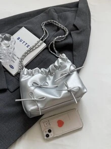 Bạc thời trang mới dự tiệc sang trọng của phụ nữ túi đeo vai nữ thiết kế xếp li túi xách nữ - Bạc - Xem 4