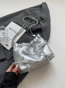 Bạc thời trang mới dự tiệc sang trọng của phụ nữ túi đeo vai nữ thiết kế xếp li túi xách nữ - Bạc - Xem 3