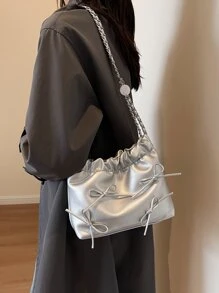 Bạc thời trang mới dự tiệc sang trọng của phụ nữ túi đeo vai nữ thiết kế xếp li túi xách nữ - Bạc - Xem 7
