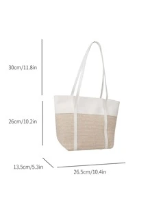 草编包女士新款大容量彩色单肩包编织纹理手提包通勤包 - 白色 - 查看 2