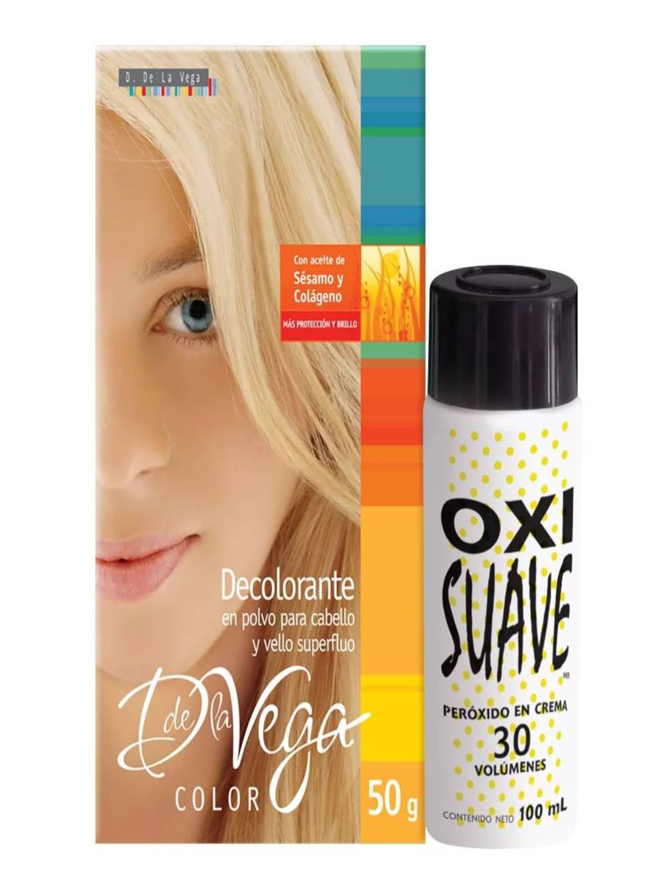 Decolorante capilar en polvo D de la Vega 50 g + 1 peróxido en crema 100 ml - Amarillo - Ver 1