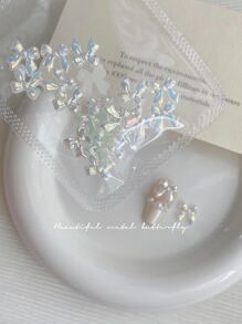 美甲装饰 3d 平底极光丝带蝴蝶结珍珠首饰，20 颗树脂水晶钢珠水钻细节复古韩式激光效果 DIY 适合家庭、派对、婚礼、情人节。适合女性、女孩、母亲、姐妹、妻子。可用于美甲沙龙和美容院 指甲饰品 指甲宝石 指甲用品 - 彩色 - 查看 4