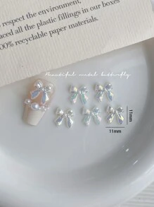 美甲装饰 3d 平底极光丝带蝴蝶结珍珠首饰，20 颗树脂水晶钢珠水钻细节复古韩式激光效果 DIY 适合家庭、派对、婚礼、情人节。适合女性、女孩、母亲、姐妹、妻子。可用于美甲沙龙和美容院 指甲饰品 指甲宝石 指甲用品 - 彩色 - 查看 2