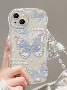 Vỏ điện thoại có dây đeo tay hình con bướm màu xanh mùa hè Tương thích với iPhone - Nhiều màu - Xem 1