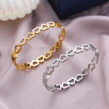 Elegante brazalete de acero inoxidable con corazón de strass decorativo para mujeres, ideal para uso diario, San Valentín, mamá, madre, Día de la Madre, como regalo - Dorado - Ver 2