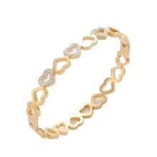 Elegante brazalete de acero inoxidable con corazón de strass decorativo para mujeres, ideal para uso diario, San Valentín, mamá, madre, Día de la Madre, como regalo - Dorado - Ver 3
