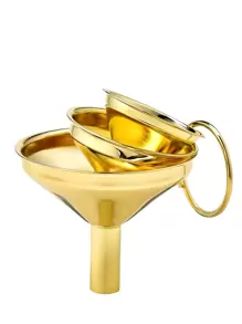 3 Size Small Funnels,Stainless Steel Mini Metal Food Funnel With Transfer Liquid, Oil And Powder For Filling Bottles Kitchen Use, Golden-3 Packs/Set