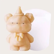 1入組可愛熊蠟燭製作模具3D有香味蠟燭模具DIY裝飾矽膠模具手工水晶環氧樹脂肥皂蠟燭模具 - 白色 - 查看 4