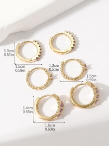 6入組/套簡約風和豪華紫色方晶鋯石鑲嵌幾何圓形設計女士耳環裝飾用品禮品 - 金黃色 - 查看 4