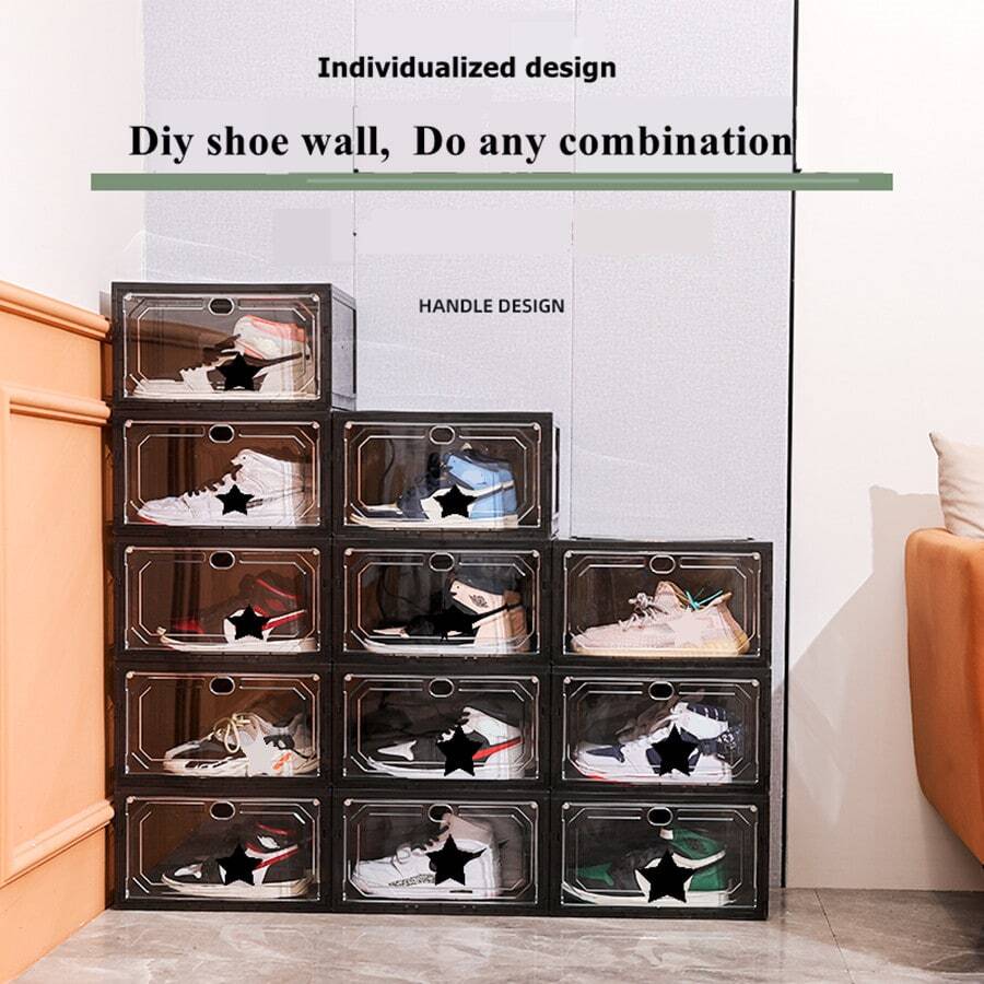 One-Piece Assembly-Free All-In-One Magnetic Side-Opening Basketball Shoe Box Large Transparent Storage Shoe Box - Dark Grey - View 1