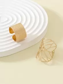 2入組歐美風格時尚女士戒指套裝 - 金黃色 - 查看 4