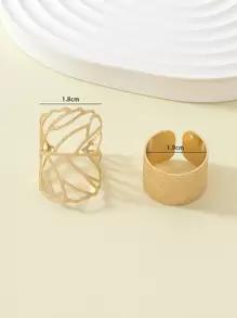 2入組歐美風格時尚女士戒指套裝 - 金黃色 - 查看 5