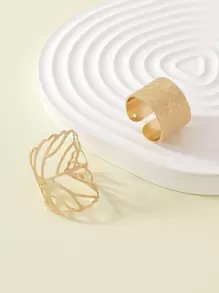 2入組歐美風格時尚女士戒指套裝 - 金黃色 - 查看 3