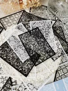 1包/30入組黑色和白色蕾絲圖案寵物裝飾貼紙適用於日記計畫冊 - 彩色 - 查看 2