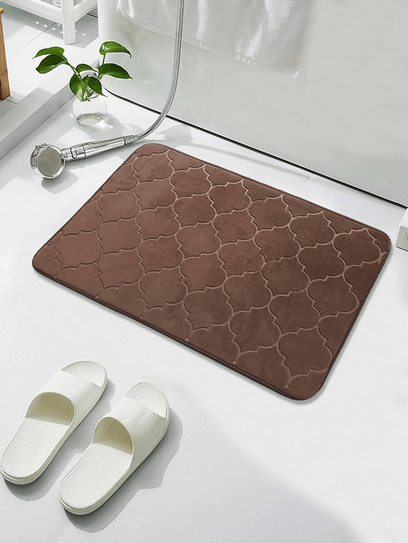 1pc Minimalist Solid Color Soft Memory Foam Absorbent Bath Mat, Bathroom Floor Mat - Coffee Brown - View 1