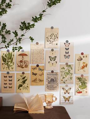 30pcs Vintage Butterfly & Plant Pattern Wall Stickers Decoration Cards, Posters, Stickers, Wall Art, Spring Decoration Items Refresh Your Home, Festival Decoration Stickers Gifts Birthday Graduation School Decor School Surprise Dormitory Decor Back To School Home Decor Room Decor School Supplies