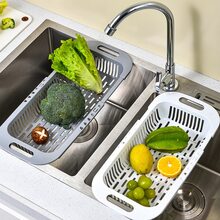 1个可伸缩水槽沥水篮，防滑可伸缩手柄，镂空设计，厨房蔬果沥水器，厨房用品，厨房配件，厨房工具 - 灰色 - 查看 3