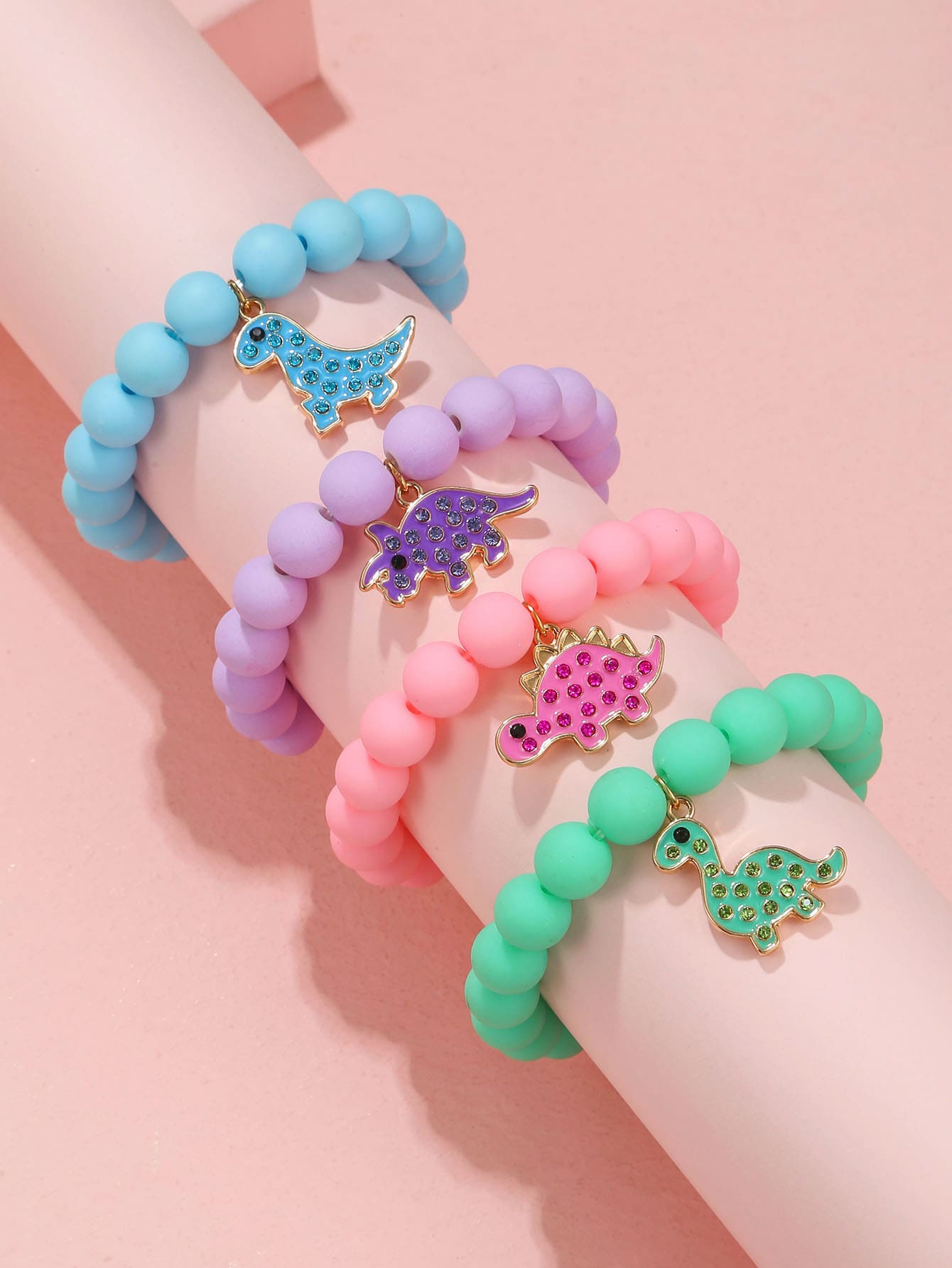 4pcs Girls Dinosaur Decor PMMA Beaded Bracelet For Daily Life