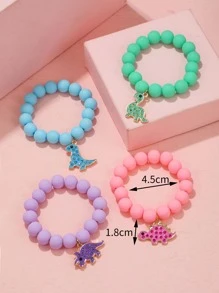 4pcs Girls Dinosaur Decor PMMA Beaded Bracelet For Daily Life - Multicolor - View 4
