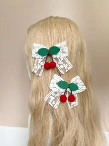 Cute 2pcs Lace Cherry Style Hair Clips - Multicolor - View 1