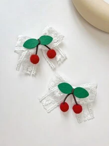 Cute 2pcs Lace Cherry Style Hair Clips - Multicolor - View 2