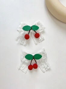 Cute 2pcs Lace Cherry Style Hair Clips - Multicolor - View 3