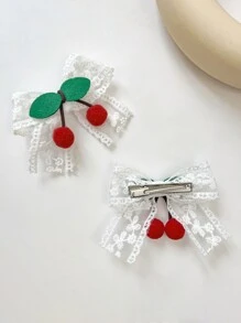 Cute 2pcs Lace Cherry Style Hair Clips - Multicolor - View 4