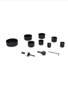 Juego corta circulos para madera 8 piezas de 22 a 68mm de diametro  incluye broca guia para madera lámina plástico aluminio - Negro - Ver 1