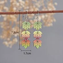 秋天西部牛仔風格黃色楓葉形狀創意拼接吊墜木頭裝飾女士耳環 - 彩色 - 查看 5