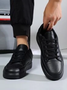 男士舒服的前繫帶運動鞋,運動黑色板鞋 - 黑色 - 查看 3