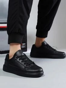 男士舒服的前繫帶運動鞋,運動黑色板鞋 - 黑色 - 查看 5