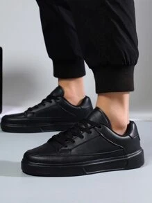 男士舒服的前繫帶運動鞋,運動黑色板鞋 - 黑色 - 查看 4