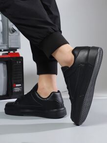 男士舒服的前繫帶運動鞋,運動黑色板鞋 - 黑色 - 查看 6