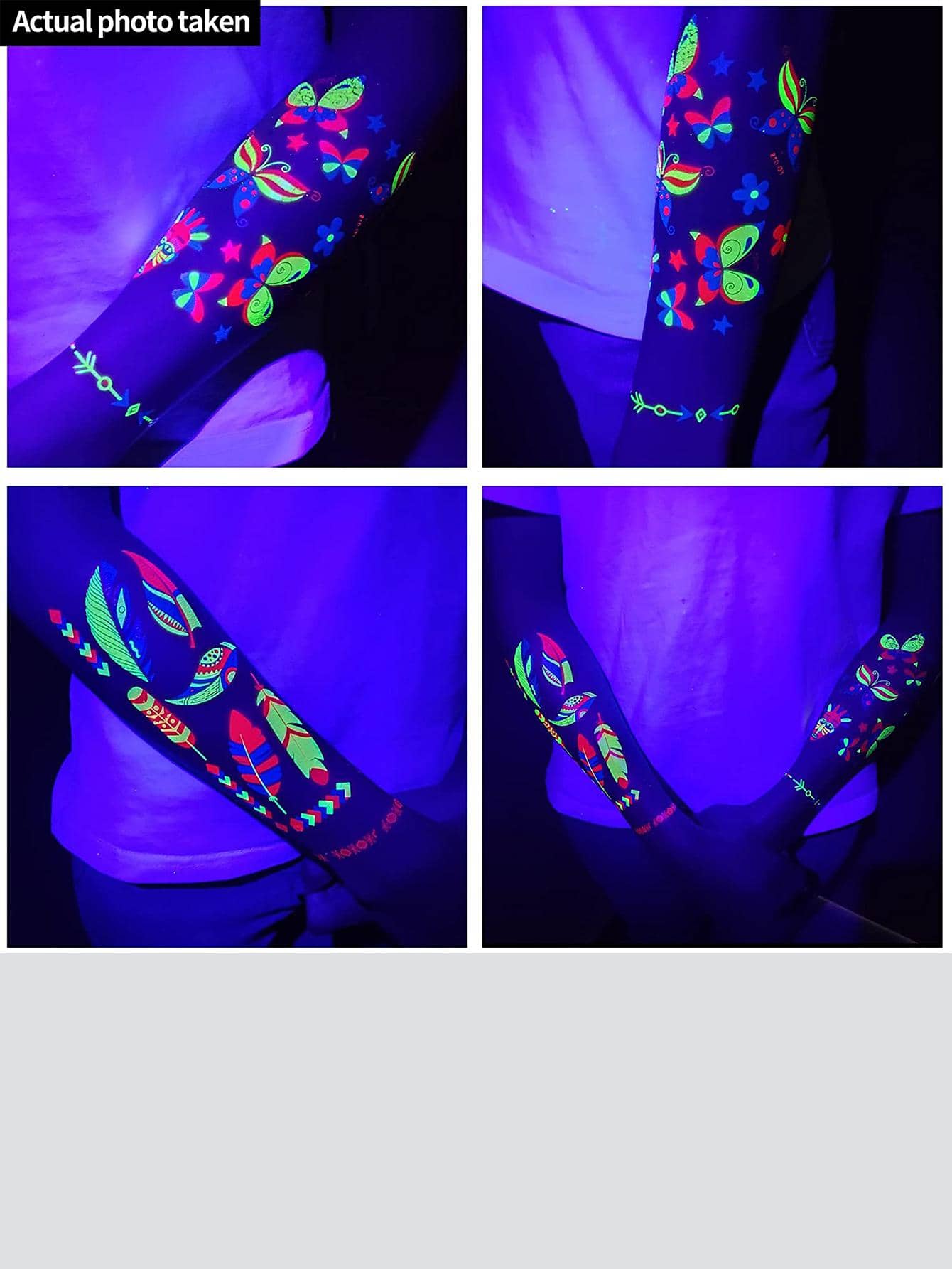 10 Sheet Type B Glow in The Dark Temporary Tattoos 80+Styles Adult