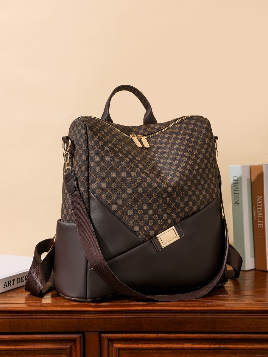 1 Miếng Quý cô Đúng mốt & Nylon Chất liệu & Khối màu & In Clover & Đa chức năng Ba lô Đối với Trường học Hoặc Giải trí Sử dụng - màu nâu - Xem 1