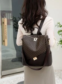 1 Miếng Quý cô Đúng mốt & Nylon Chất liệu & Khối màu & In Clover & Đa chức năng Ba lô Đối với Trường học Hoặc Giải trí Sử dụng - màu nâu - Xem 2