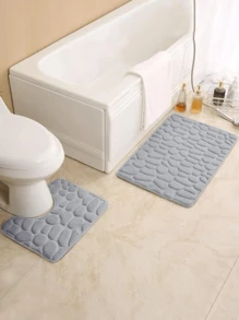 1 Stück hellgrauer geprägter Stein Muster rutschfeste saugfähige Badezimmermatte, langeckiger Bodenläufer Zuhause Badezimmer Dekoration Badteppich Bodenbelag Outdoor Teppich Türmatte Herbstdekoration Badezimmer Accessoires Eingangsbereich Dekoration - Hellgrau - Übersicht 4