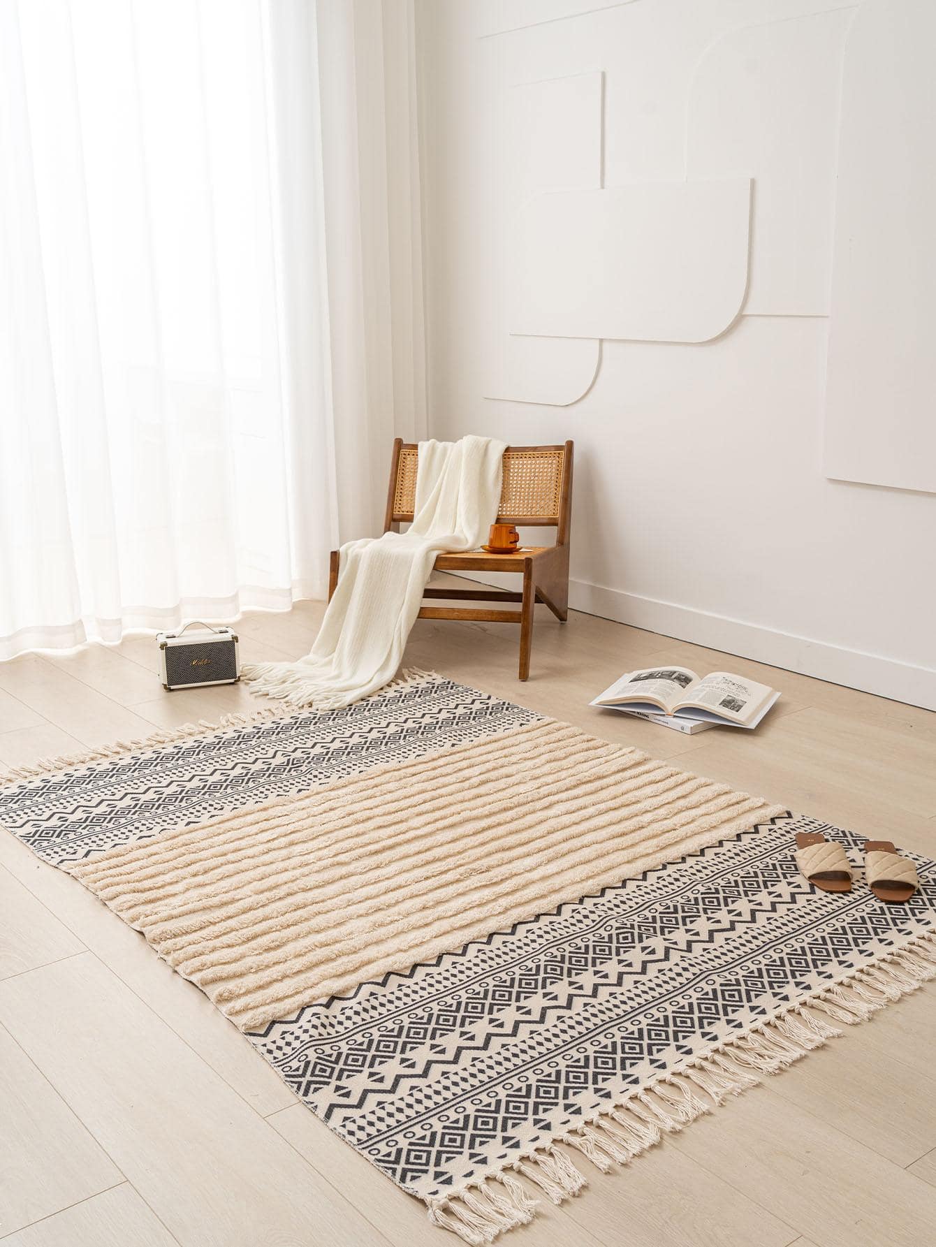 1pc Nordic Bohemian Style Round Shaggy Rug, Simple Moroccan Living Room